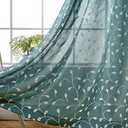 MIUCO Floral Embroidered Semi-Sheer Curtains Faux Linen Grommet Curtains for Living Room 52 x 84 Inch 2 Panels Set, Teal