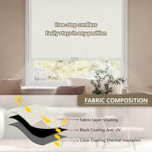 Cordless Blackout Roller Shades Blinds for Windows Free-Stop,Pull Down Room Darkening with Valance,Thermal Insulated Woven Fabric Window Door Blinds for Home,Office,Beige 24" W x 72" L