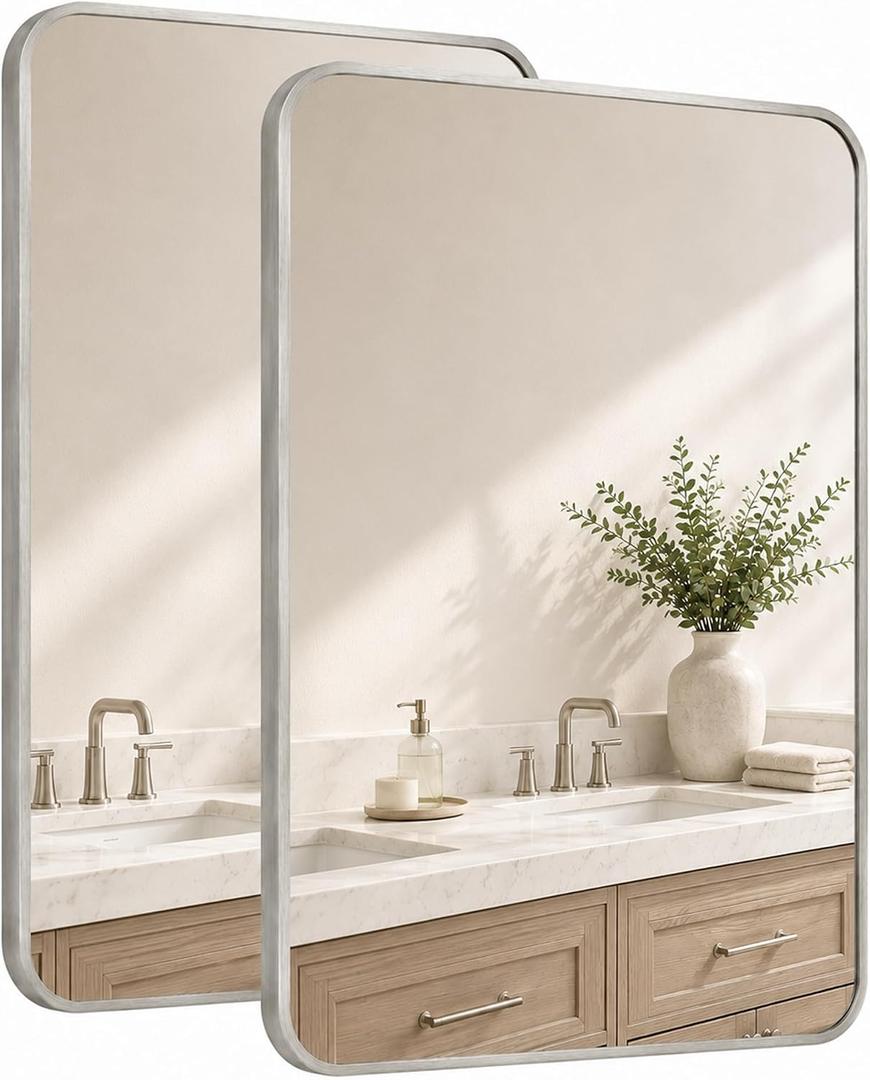 2-Pack 24x36 Inch Brushed Nickel Rounded Rectangle Vanity Mirrors