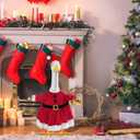 Christmas Porch Goose Outfits for 23" Cement Statue Santa Claus Costume Outfit Dresses Clothes Outdoor Lawn Yard Patio Decor (Red)