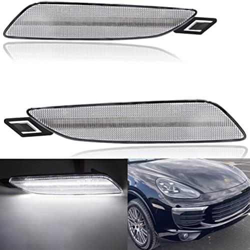 NJSBYL Clear Lens LED Side Marker Lamp for Porsche Cayenne 958 Gen 2015 2016 2017 2018 2019 Cayenne White SMD LED Front Bumper Side Parking/Turn Signal Lights Kits OEM sidemarker Lamps Replacement