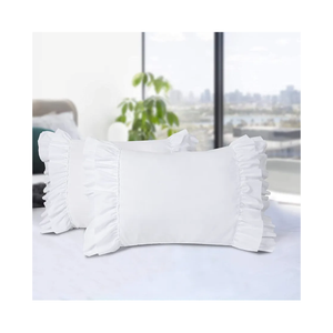 HIG Pack of 2 Farmhouse Ruffle Pillow Shams, Standard Size White French Country Style Vintage Pillowcases with Handcraft Ruffle, Boho Frilly Pillow Shams for Bedroom, Microfiber, 20" X 26" (Emory)