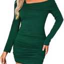 luvamia One Shoulder Dresses for Women Bodycon Long Sleeve Ruched Cocktail Party Date Night Short Dress Special Occasion (Small)