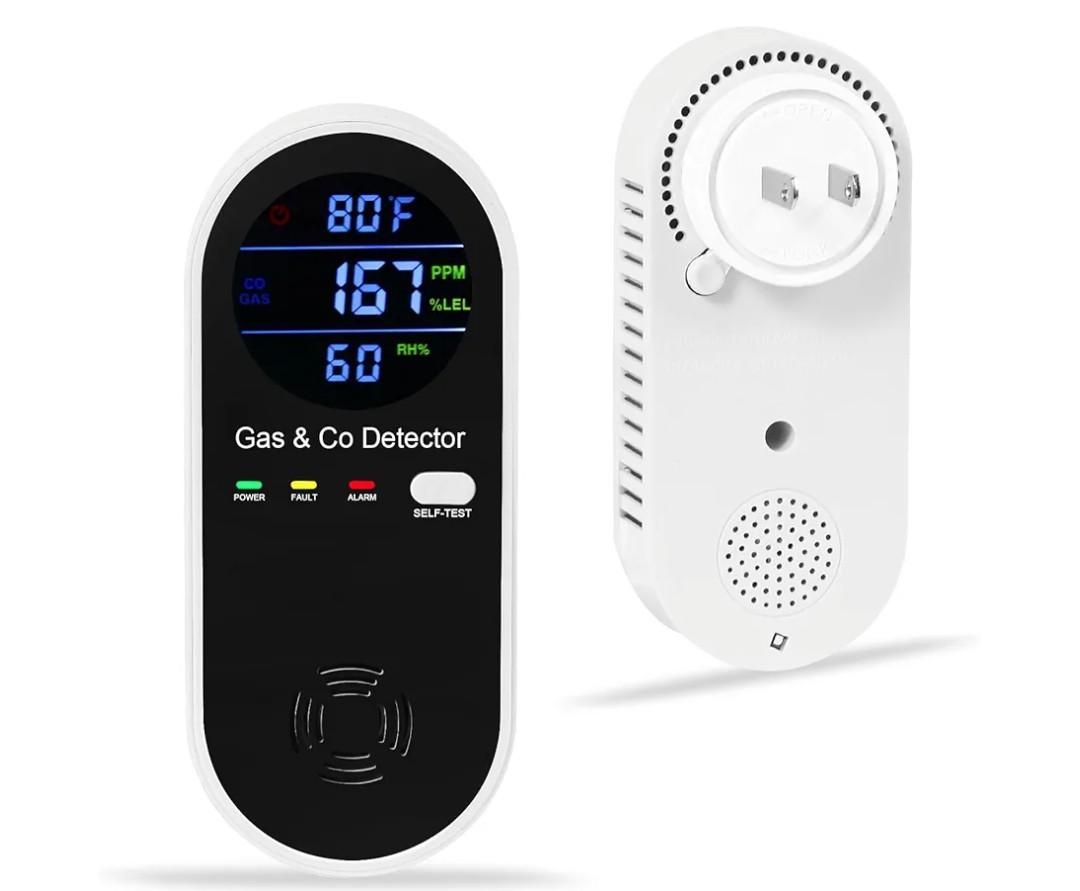 Combination Natural-Gas and Carbon-Monoxide-Detector Plug-in, 4 Sensors with Carbon Monoxide Alarm,°F & Humidity,Explosive Gas Detector Alarm for Home,RV,Apartment