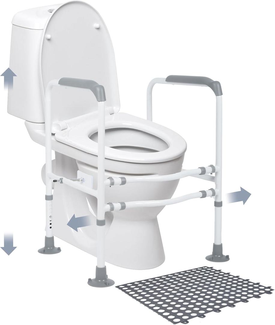 Toilet Safety Rail, Toilet handles for elderly Toilet Safety Frame with Adjustable height and Anti-slip mat Handrail Toilet Bars Toilet rails for elderly and Disabled Fit Most Toilets (440lb)