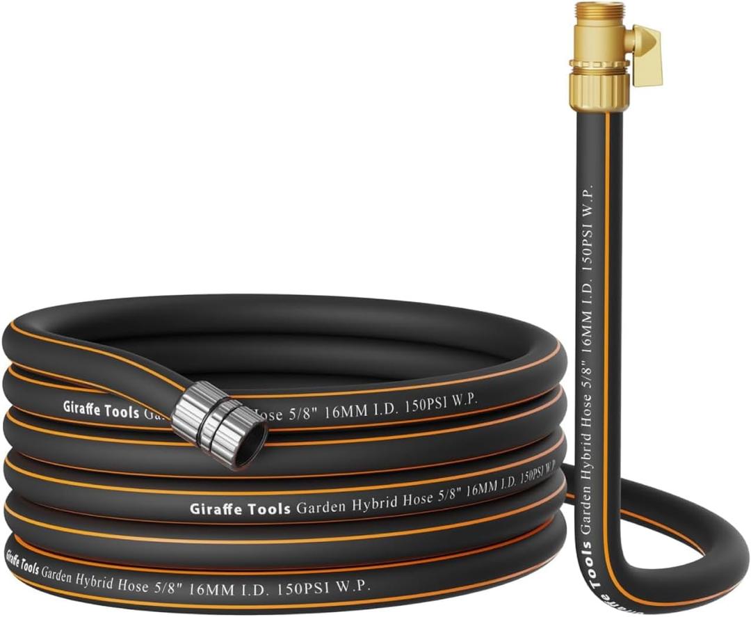 Giraffe Tools Hybrid Garden Hose 25ft x 5/8", Female and male Fittings with Shut off Valve, Heavy Duty, Flexible,Leakproof, Lightweight Water Hose
