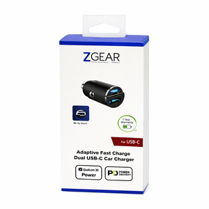 ZGEAR Adaptive Fast Charge Dual USB-C Car Charger – 45W Power Delivery Fast Charging Adapter for USB-C Devices