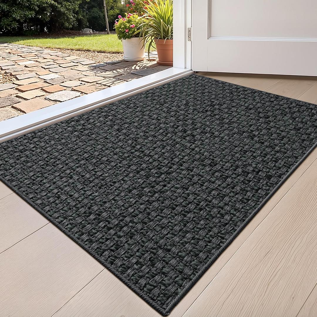 Color&Geometry Ultra-Thin Indoor Door Mat, 24"x36" Low-Profile Non-Slip Entryway Rug with Modern Geometric Texture, Washable Doormat for Indoor Entrance, Front Door, Heather Grey(Rolled-up NO Creases)