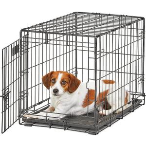 MidWest Homes for Pets Small LifeStages Single Door 24-Inch Folding Dog Crate, Enhanced Security, Includes Leak-Proof Pan, Divider Panel, Handle, Rubber Feet (Black)