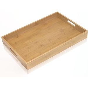 Krismax Serving Tray with Handles, Bamboo Breakfast Tray Wooden Trays Decorative Serving Platter for Eating, Working, Storing, Used in Bedroom, Kitchen, Living Room, Bathroom, Hospital and Outdoors (16" x 11" x 1.4", Yellow)
