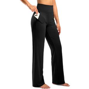 G Gradual Women's Yoga Pants Wide Leg with Pockets High Waist Stretch Loose Casual Lounge Sweatpants Petite/Regular/Tall (Black, Inseam 30, L)