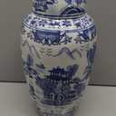 Galt International 16" Blue and White Urn Style Ceramic Porcelain Ginger Jar Classic Temple Landscape Design Home Decor