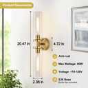 Wall Sconces Set of Two, Hardwired Brushed Gold Bathroom Sconces Wall Lighting with Clear Glass, Modern Sconces Wall Decor Set of 2 Bathroom Light fixtures for Mirror Hallway (Bulbs Not Included)