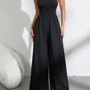 Loose Straight Leg Pants, Strapless Black Jumpsuit For Spring And Summer , Size M