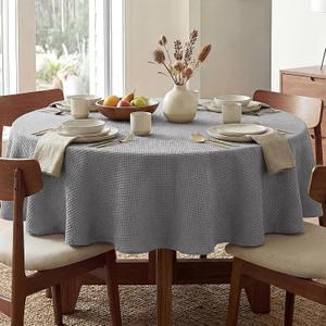 H.VERSAILTEX Round Tablecloth Waffle Textured Waterproof Table Cloth Stain Resistant Wrinkle Free Washable Decorative Table Cover for Dining, Kitchen, Wedding and Parties (60x60 Inch, Gray)
