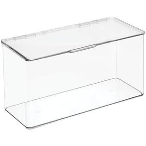 mDesign Plastic Stackable Playroom/Gaming Storage Organizer Bin Box with Hinged Lid for Drawer or Cabinet - Organize Electronics, Crayons, Games, Blocks, Toys, Lumiere Collection - 2 Pack - Clear (5.5 x 13.3 x 7 (Pack of 2))