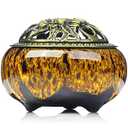 LamDawn Incense Burner with Calabash Incense Stick Holder - Porcelain Charcoal Censer for Use with Resin Granular Powder Cone or Coil Incense (Kiln-Colored Yellow)