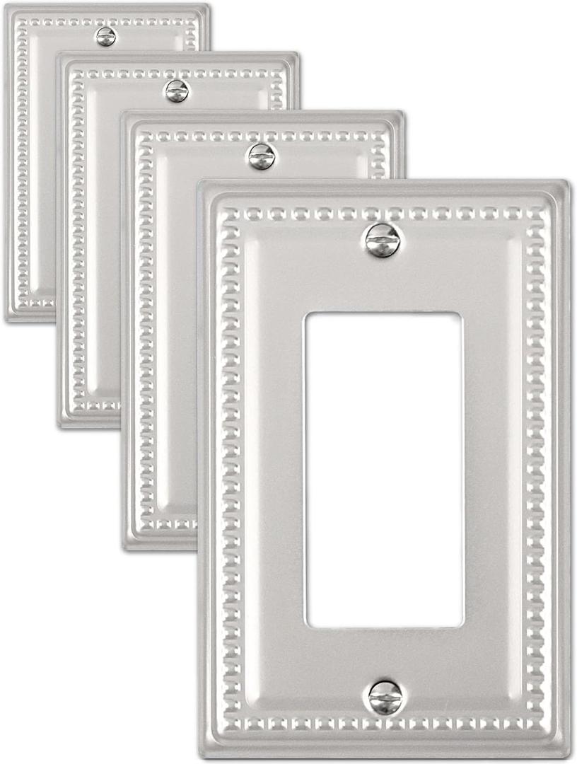 4-Pack Decorator Wall Plate, Metal Outlet Cover Plate for Receptacle, GFCI Outlets, Dimmer Switch, Decorative Satin Nickel Finish, Midsize