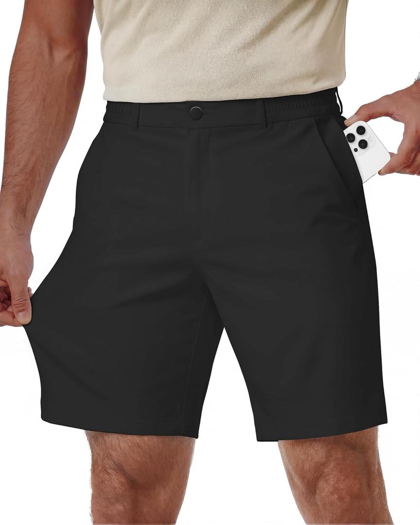 Wulcea Men's Golf Shorts 7" Chino Stretch Fabric Elastic Waist Quick Dry Water Resistant Casual Dress Work with Phone Pocket