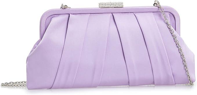 CHARMING TAILOR Classic Pleated Satin Clutch Bag Diamante Embellished Formal Handbag for Wedding/Prom/Black-Tie Events