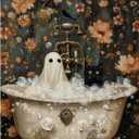 Yeaqee Halloween Ghost Diamond Painting Kits for Adults and Beginners DIY 5D Full Round Drill Halloween Ghost Flower Diamond Art Kit, Painting Gem Art and Crafts Home Wall Decor, 12 x 16 Inch