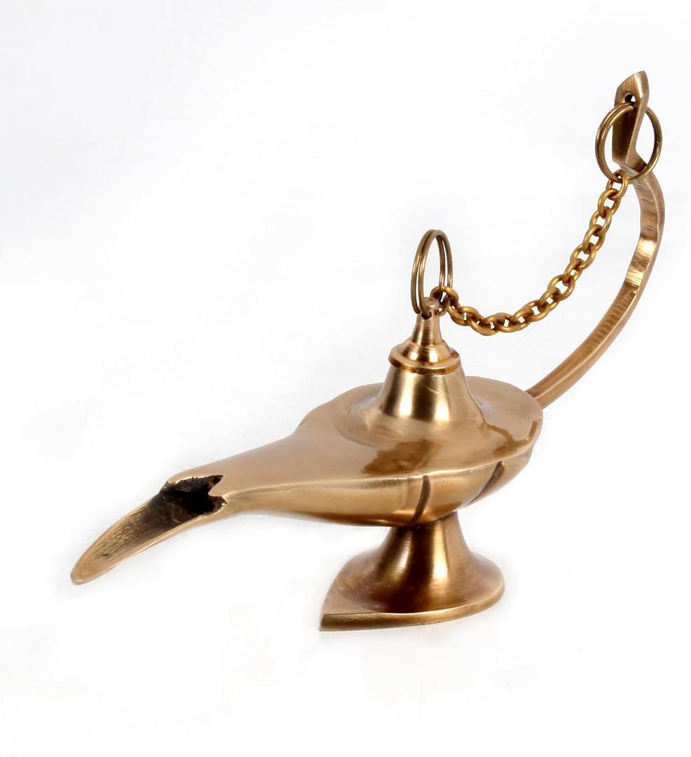 Antique Brass Oil Lamp Aladdin Magic Genie Lamp Vintage Decorative Table Decor for Home Office Shelf Gift