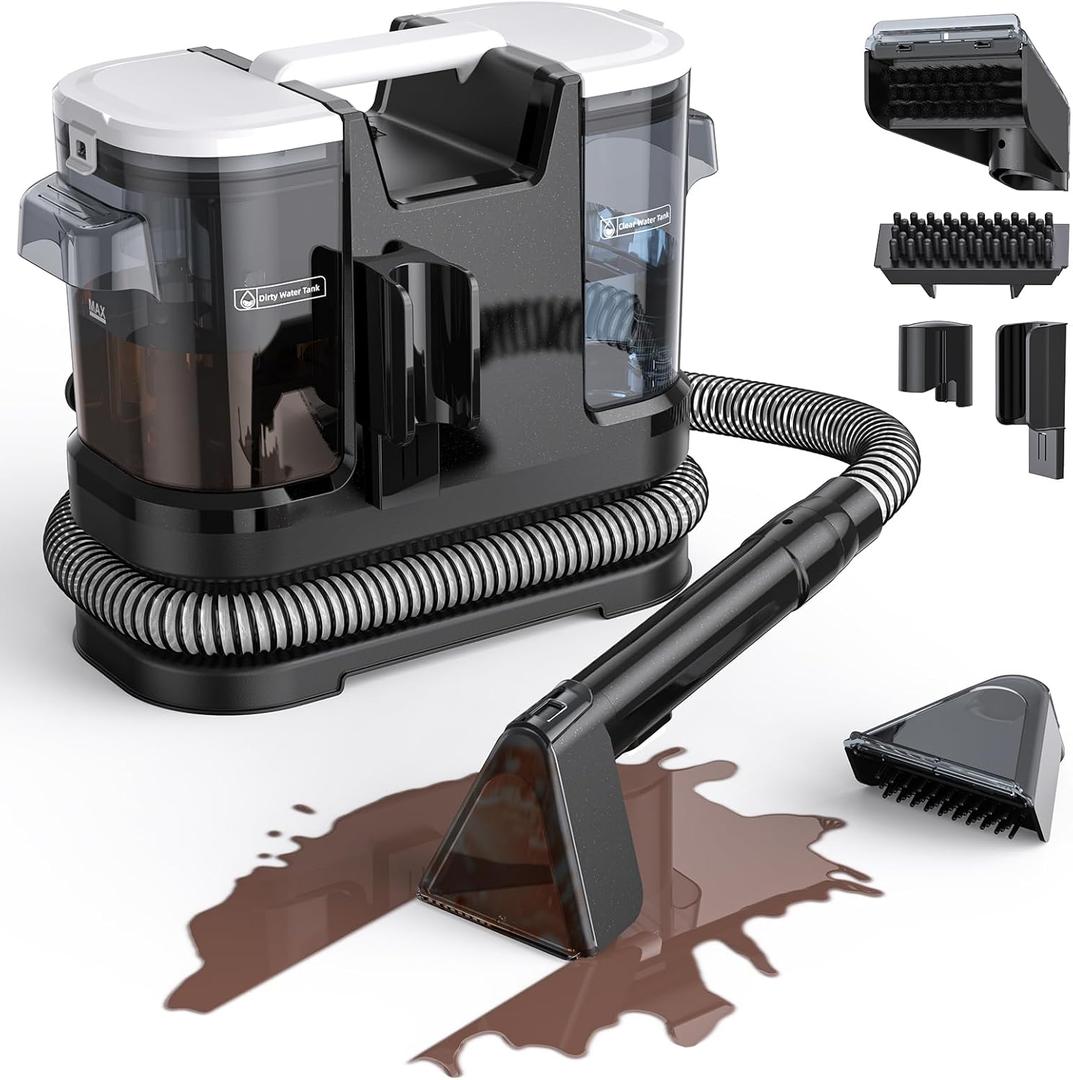 Couch Cleaner Machine 600W Motor - 20Kpa Suction Upholstery Cleaner Machine, Portable Handheld Carpet Cleaner with Self-Cleaning and Long Hose for Pet Stains, Couch, Car Seats and Area Rugs (Black)