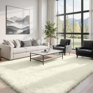 8x10 Area Rugs for Living Room Rug: Soft Fluffy Shag Cream White Rugs for Bedroom, Non-Slip Large Fuzzy Plush Rug Indoor Floor Carpet for Nursery Kids Boys Girl Room, Dorm, Playroom, Modern Home Decor
