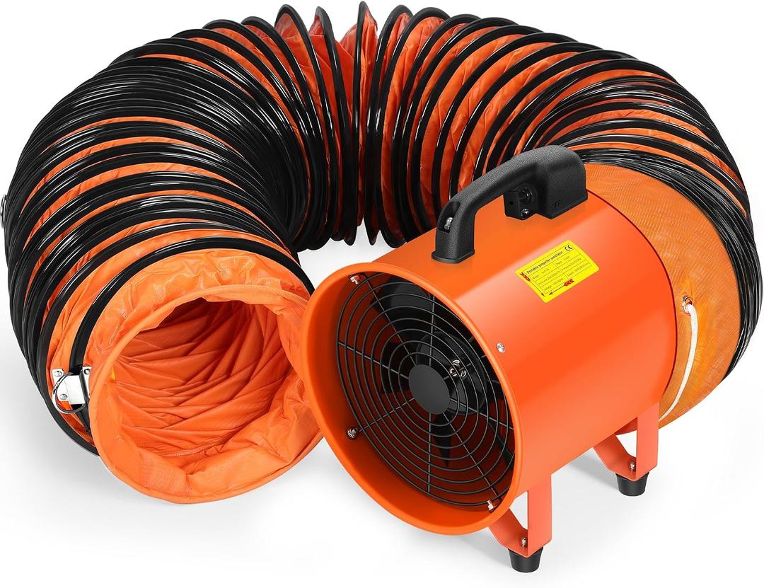 Rengue Utility Blower/Exhaust with 32.8ft Hose Fan, 1900 or 2800r/min Two Modes Heavy Duty Blower Fan 12 Inches High Velocity Ventilation Extraction and Ventilation Fan with Duct Hose