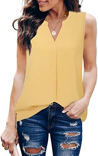 Timeson Women's Chiffon V Neck Sleeveless Blouse Tops Office Work Shirts, Size - XXL