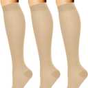 CHARMKING Compression Socks for Women & Men Circulation (3 Pairs) 15-20 mmHg is Best Athletic for Running, Flight Travel, Support, Cycling, Pregnant - Boost Performance, Durability (S/ M, Beige)