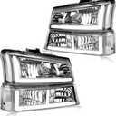 LED DRL Headlight Compatible with 2003 2004 2005 2006 Chevy Silverado/ 2003-2006 Avalanche 1500 2500, without Factory Cladding Models Headlights Assembly Kit Chrome Housing Clear Reflector