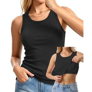 Leafsay Women's Built in Bra Tank Tops(Black,S) (Black, S)