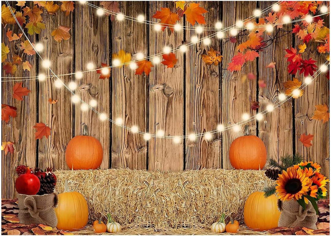 YYNXSY Fall Thanksgiving Photo Backdrop Autumn Retro Board Backdrops Wooden Fence Haystack Pumpkin Photo Background Thanksgiving Party Decorations Studio Photography Props 8X6FT YY-2516