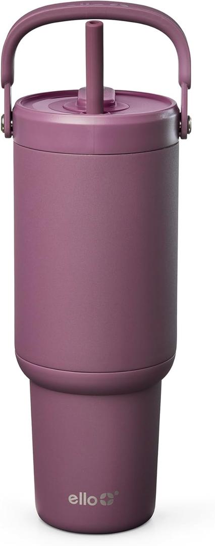 Ello Oasis Go+ 32oz Tumbler with Top Handle and Retracting Straw | Reusable Insulated Stainless Steel Cup, 100% Leakproof Water Bottle, 24 Hours Cold, Cup Holder Friendly For Travel | Wild Rasberry