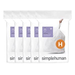 Simplehuman Code H 100 Count, Dispenser Pack Custom Fit Liners, Drawstring Trash Bags, 30-35 Liter / 8-9 Gallon, White 5 Pack