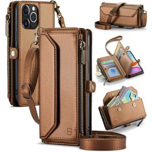 Wallet Case Compatible with iPhone 11 RFID Blocking 7-Card Holder Soft PU Leather Magnetic Snap Shoulder Strap Zipper Pocket Phone Case Fit for iPhone 11 for Women 6.1" - Brown