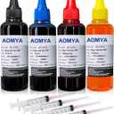 Aomya Ink Refill Kit 100ml for HP 67 61 65 60 62 63 910 920 901 902 932 933 934 940 952 94 95 96 Inkjet Printer Cartridges Refillable Ink Cartridges CIS CISS System 4 Color Set with 4 Syringes