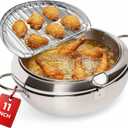 Alpha Living SDF-04 Deep Fryer Pot  11-Inch Stainless Steel Frying Pot with Oil Thermometer  Ideal for Deep Frying Chicken, Fries, Mini Donuts, Tempura & More  Frying Pan for Home Use