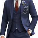 Mens Suit 3 Piece Slim Fit Wedding Business Suits for Men Three Piece Suit Set Formal Peak Lapel Elegant, Navy Blue, Small