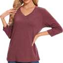 3/4 Length Sleeve Womens Tops Casual V Neck Basic T Shirts Summer Blouses Work Tunic Loose Fit Trendy 3 Pack (L)