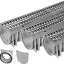 Trench & Driveway Channel Drain with Galvanized Steel Grate - 3 Pack