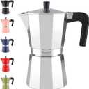 Mongdio Stovetop Espresso Maker Moka Pot, Stove Top Cuban Coffee Maker, Italian Greca Mocha Pot, 9 Espresso Cups, 15 oz - Silver