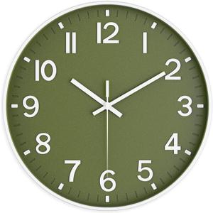 Silent Wall Clock Non-Ticking Battery Operated  Modern Olive Green Analog Wall Clock for Living Room, Kitchen, Office, Bedroom  Stylish Home Wall Decor Clock, 8 Inch