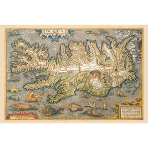 ART.COM Wall Art Print Map of Iceland by Abraham Ortelius, 18" x 12"