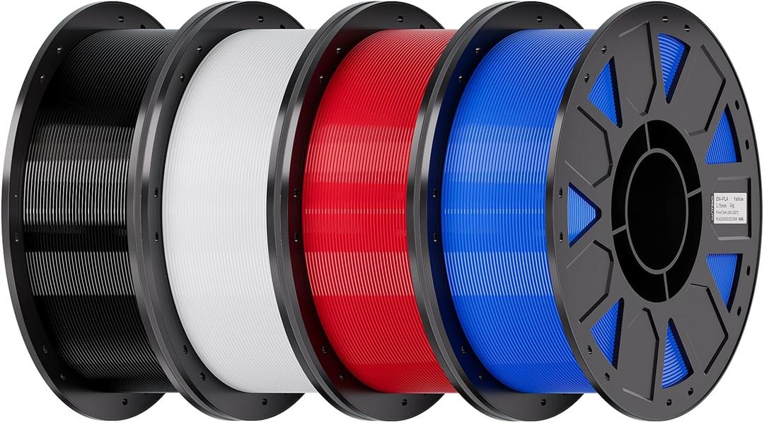 Creality Ender PETG 3D Printer Filament 1.75mm 4KG (8.8lbs), High Precision, Strong Toughness, Odorless, Better Flow, Moistureproof 3D Printing Ender PETG Filament, Black+White+Blue+Red