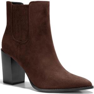 Ricristy Womens Booties Pointed Toe Stacked Heel Fashion Chelsea Ankle Boots (6.5, Chocolate Suede)