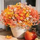 Fake Mums Fall Artificial Flowers Plants for Outdoors Autumn Decoration, 12 Bundles Silk Morning Glory with Eucalyptus Realistic UV Resistant Faux Mums for Outside Planter Yard Garden Home Indoor, Mix, Set of 2