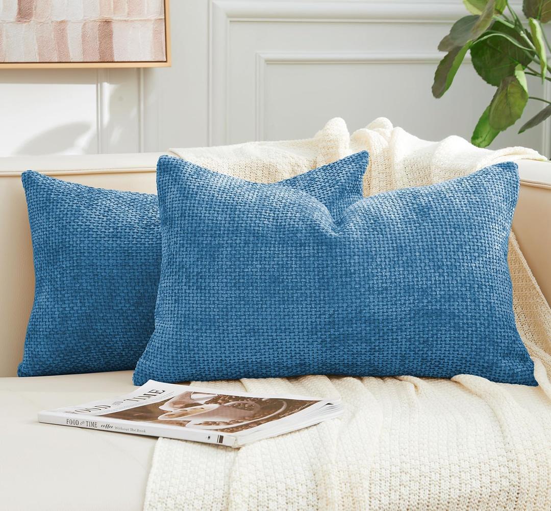 Throw Pillow Covers Dusty Blue Set of 2 12x20 Inch Pillow Covers, Soft Neutral Farmhouse Lumbar Decorative Pillowcases for Couch Sofa Bed Living Room, Home Boho Decor, Modern Cushion Covers