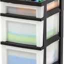 IRIS USA Plastic Drawer Storage Organizer Rolling Cart, 3-Drawers, for Classroom Art Craft Supplies Dresser Closet Bathroom Laundry Room, Black/Pearl